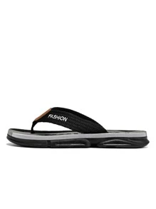 de moda Chanclas para de color combinado de tela con estampado de letra interior Zapatillas - Negro - Ver 2