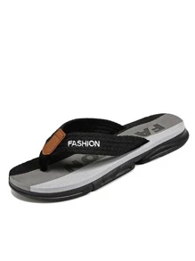 de moda Chanclas para de color combinado de tela con estampado de letra interior Zapatillas - Negro - Ver 1