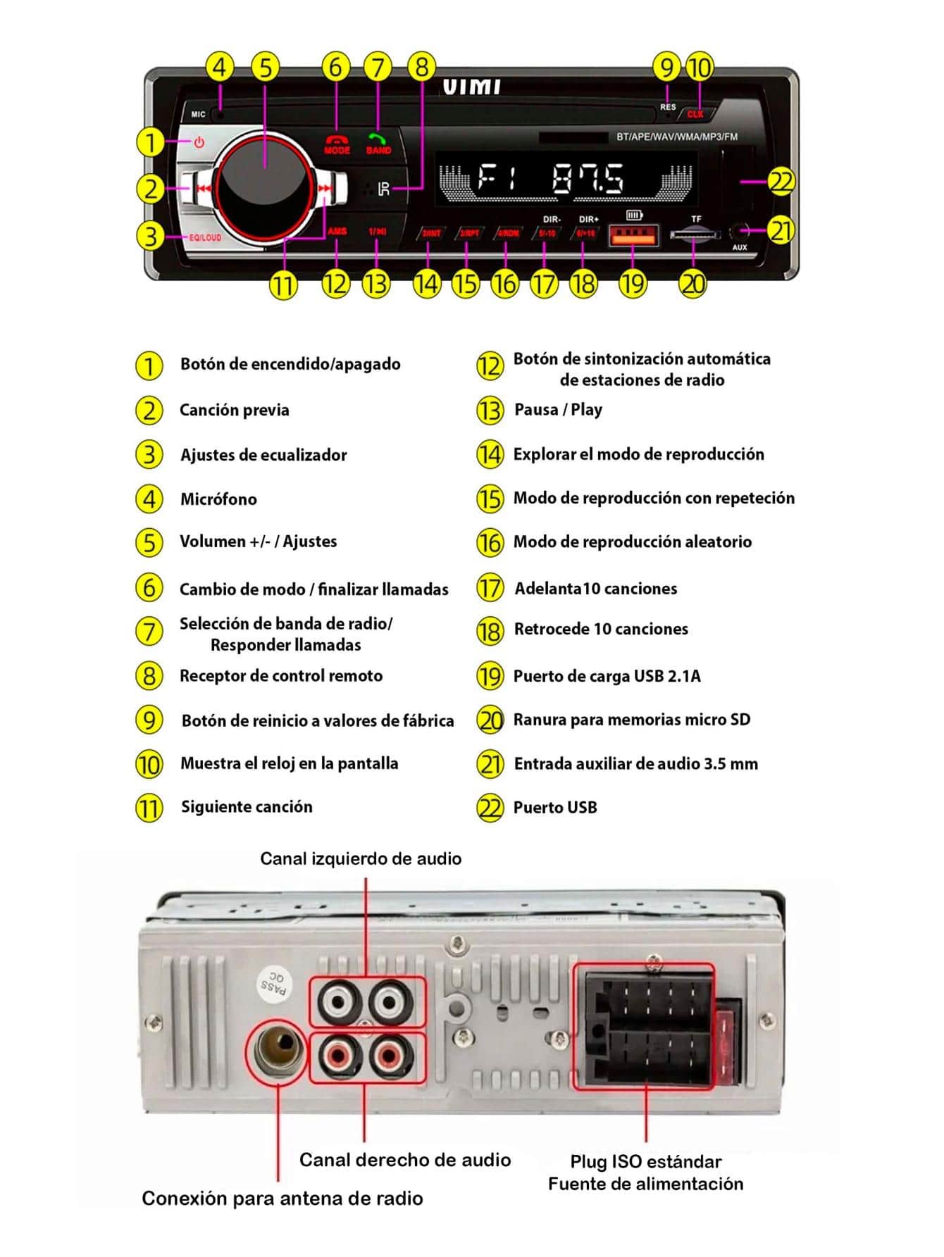 Car Stereo With Mp3 Player Radio - màu đen - Xem 5