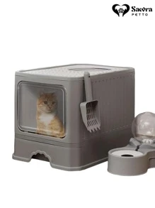 Arenero cerrado para gatos incluye pala caja para mascotas antiolor - Gris Oscuro - Ver 3