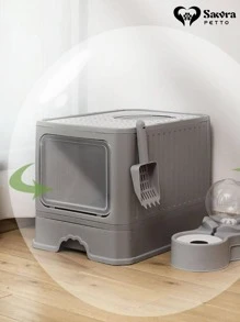 Arenero cerrado para gatos incluye pala caja para mascotas antiolor - Gris Oscuro - Ver 2