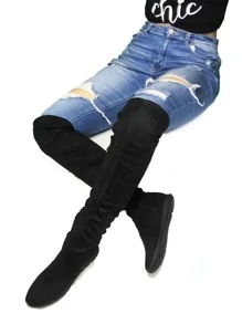 Botas largas para mujer tipo Maxibotas biker stretch, diseño de piso. - Negro - Ver 1