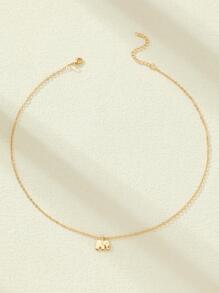 1入組時尚鋅合金大象吊墜項鍊適合女士日常裝飾 - 金黃色 - 查看 3