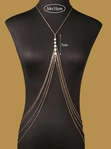 1入組時尚鋅合金人造珍珠裝飾身體鏈適合女士身體裝飾用 - 金色 - 查看 4