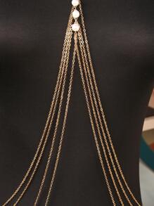 1入組時尚鋅合金人造珍珠裝飾身體鏈適合女士身體裝飾用 - 金色 - 查看 3