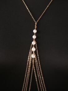 1入組時尚鋅合金人造珍珠裝飾身體鏈適合女士身體裝飾用 - 金色 - 查看 2