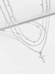 2pcs/Set Fashion Faux Pearl Decor Cross Pendant Necklace For Women For Gift