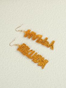 1雙時尚合成樹脂金屬亮絲字母耳墜適合女士適用於生日禮物 - 金黃色 - 查看 4