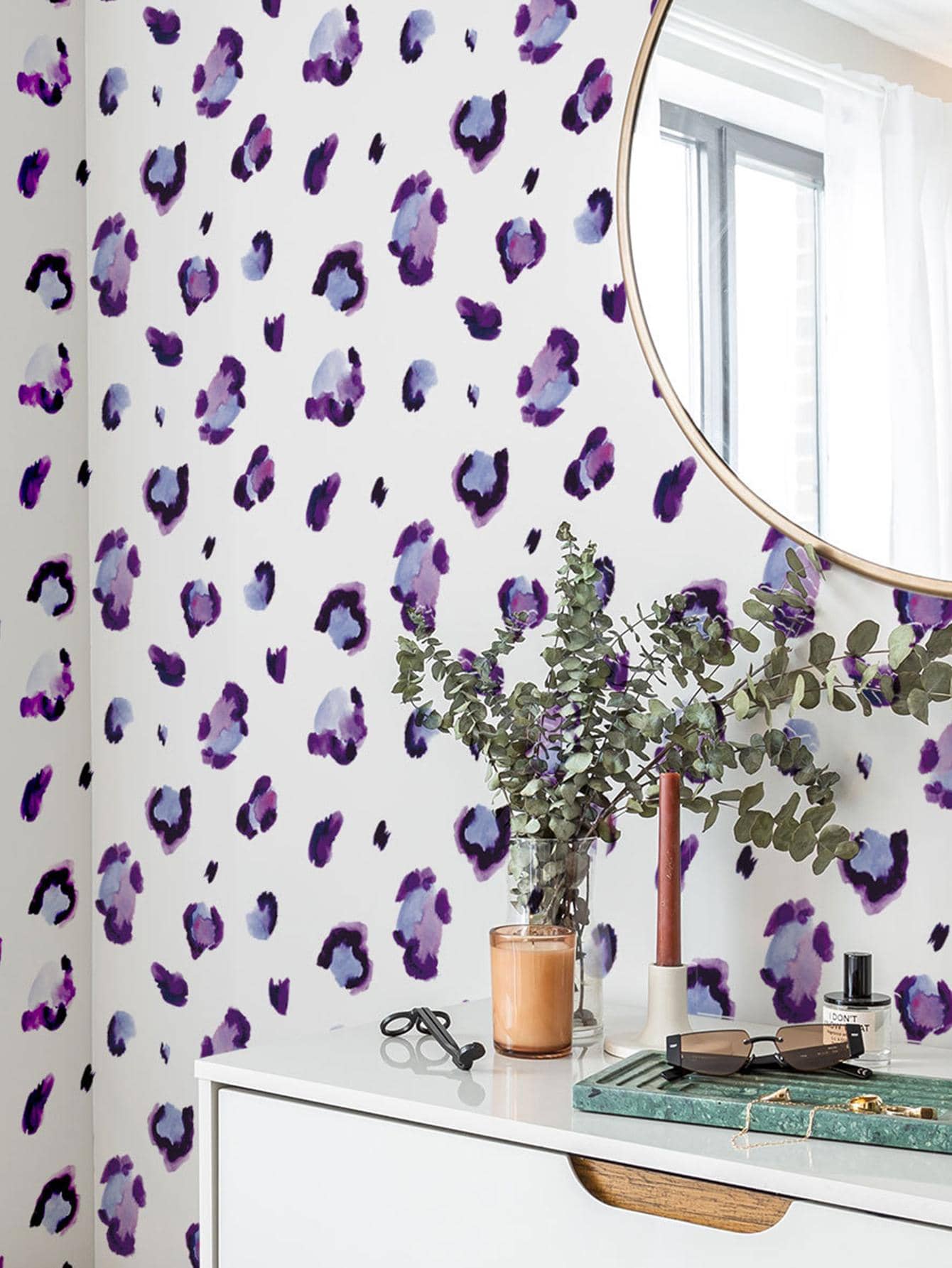1 件豹纹墙贴、贴纸、墙贴花、乙烯基贴花用于家居装饰、春季装饰品让您的家焕然一新、Rama 装饰贴纸 - 紫色 - 查看 1