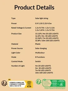 1pc 20/30/50/100Led 4/5/7/10M 8-Mode Solar Spherical Bulb String Lamp, Suitable For Outdoor Courtyard Decoration And Holiday Decoration Garden Decor Fall Decor House Decor Outdoor Decor - Multicolor - View 10