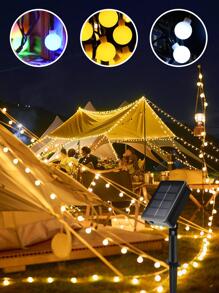 1pc 20/30/50/100Led 4/5/7/10M 8-Mode Solar Spherical Bulb String Lamp, Suitable For Outdoor Courtyard Decoration And Holiday Decoration Garden Decor Fall Decor House Decor Outdoor Decor - Multicolor - View 1