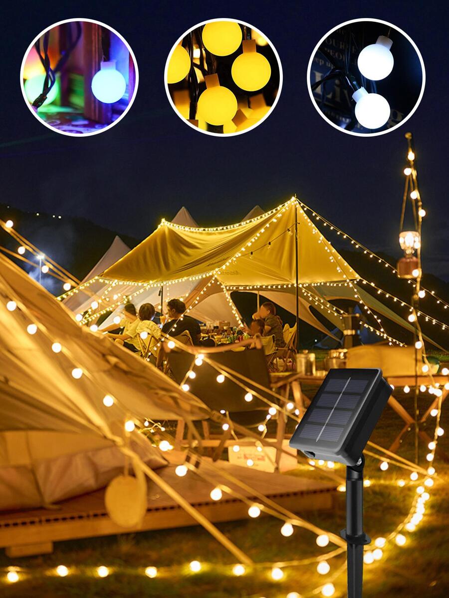 1pc 20/30/50/100Led 4/5/7/10M 8-Mode Solar Spherical Bulb String Lamp, Suitable For Outdoor Courtyard Decoration And Holiday Decoration Garden Decor Fall Decor House Decor Outdoor Decor - Multicolor - View 1