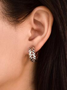 1pair Fashion Stainless Steel Ear Of Wheat Design Cuff Hoop Earrings For Women For Daily Decoration