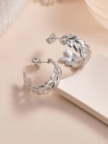 1pair Fashion Stainless Steel Ear Of Wheat Design Cuff Hoop Earrings For Women For Daily Decoration