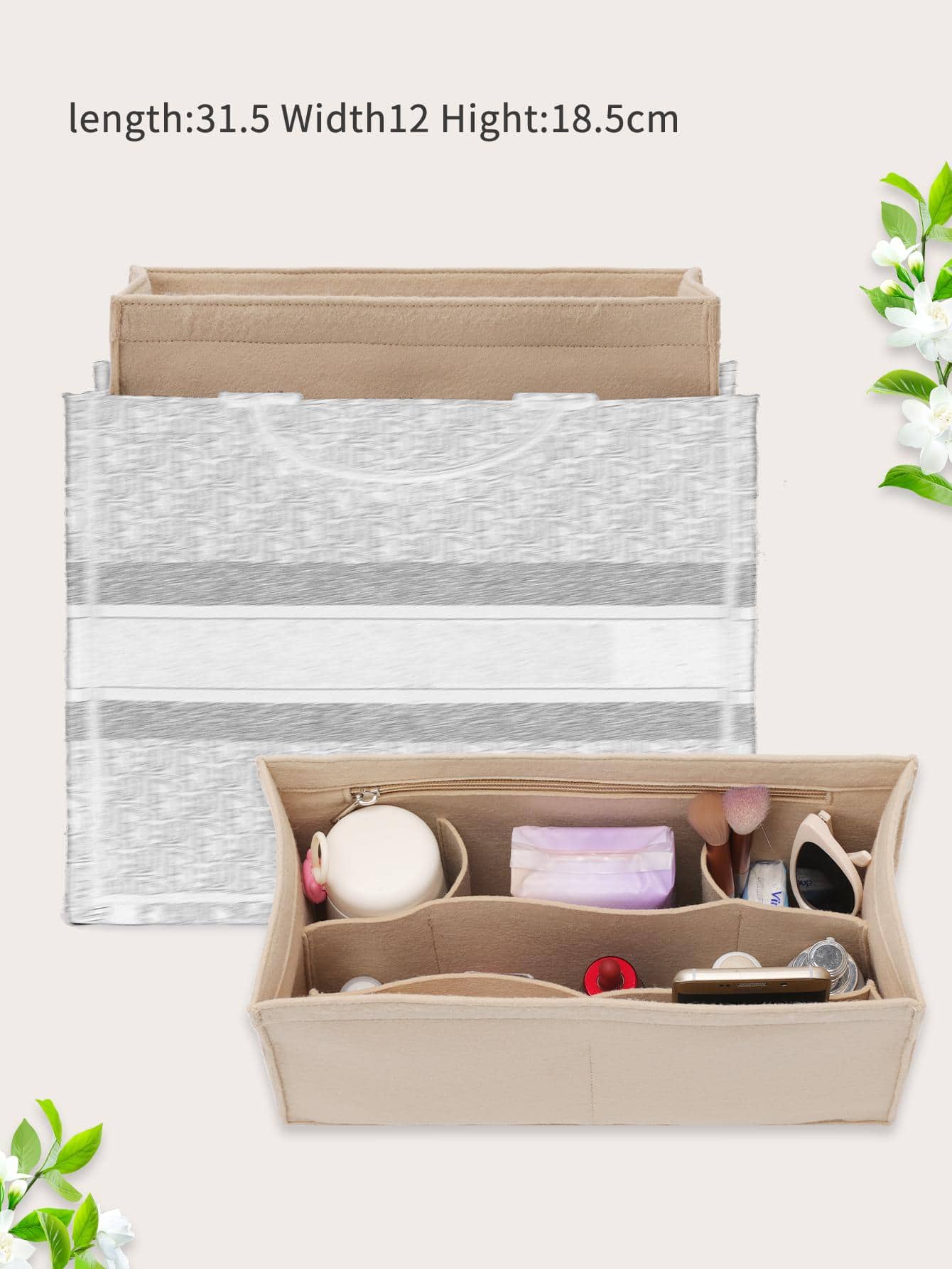 Organisateur de sac en soie s'adaptant aux sacs fourre-tout mini/S/M/L, organisateur de sac soyeux et lisse, forme de sac à main et de sac fourre-tout de luxe, organisateur de sac en feutre avec fermeture éclair