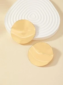 1雙時尚圓形耳釘適合女士日常裝飾 - 金黃色 - 查看 5