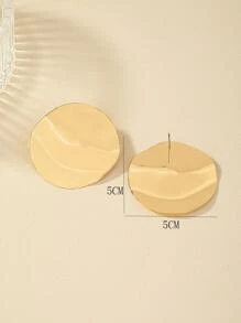 1雙時尚圓形耳釘適合女士日常裝飾 - 金黃色 - 查看 4