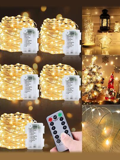 1pc 30/50/100/200led 3/5/10/20m fairy tale light battery powered remote control waterproof 8 modes flashing copper wire string light, used for party, bedroom, wedding decoration, home decoration, and holiday decoration