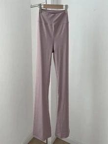 1pc High Waist Flare Leg Sports Trousers - Dusty Purple - View 1