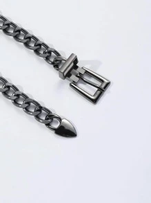 方形扣鏈條腰帶 - 槍黑色 - 查看 3
