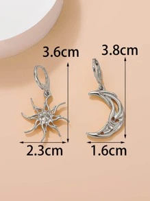 對復古不對稱抽象臉、星星、月亮和太陽形狀耳環，適合派對、派對和時尚配件 - 銀色 - 查看 5