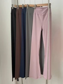 1pc High Waist Flare Leg Sports Trousers - Dusty Purple - View 2