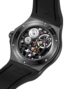 Haofa 1pc Black Crocodile Embossed PU Polyurethane Strap Casual Water Resistant Skeleton Round Dial Mechanical Watch, For Daily Life - Black - View 2