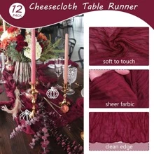 12 Pack Cheesecloth Table Runner 35x120 Inch / 35x157 Inch Boho Gauze Table Runner  10Ft / 13Ft Cheese Cloth Long Table Runner Romantic Table Runner For Wedding Bridal Shower Birthday Party Table Decor - 酒紅色 - 查看 4