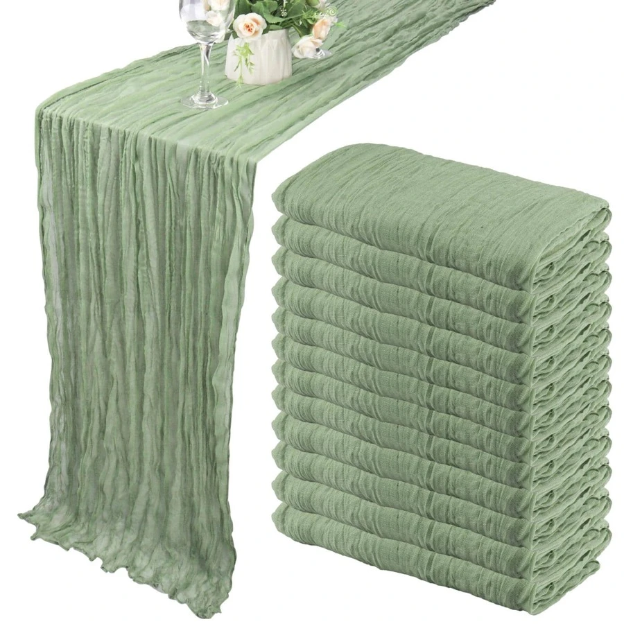12 Pack Cheesecloth Table Runner 35x120 Inch / 35x157 Inch Boho Gauze Table Runner  10Ft / 13Ft Cheese Cloth Long Table Runner Romantic Table Runner For Wedding Bridal Shower Birthday Party Table Decor - màu xanh lá - Xem 1