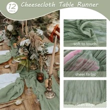 12 Pack Cheesecloth Table Runner 35x120 Inch / 35x157 Inch Boho Gauze Table Runner  10Ft / 13Ft Cheese Cloth Long Table Runner Romantic Table Runner For Wedding Bridal Shower Birthday Party Table Decor - màu xanh lá - Xem 4