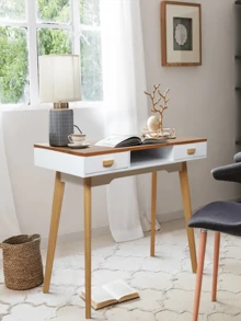 Vanity Set Dressing Table,Wooden Vanity table Makeup Dressing Desk Writing Desk Computer Table with Solid Wood Top Panel for Bedroom Studio - màu nâu - Xem 3