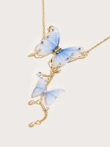 Andkiss 蝴蝶裝飾Y字項鍊 - 藍色 - 查看 3