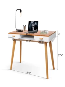 Vanity Set Dressing Table,Wooden Vanity table Makeup Dressing Desk Writing Desk Computer Table with Solid Wood Top Panel for Bedroom Studio - màu nâu - Xem 5