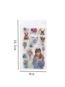 1pack Nordic Style Cute Cartoon Girl & Animal Pattern Stickers, 6pcs/pack - Multicolor - View 3