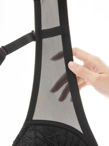 Deyllo Sexy Underwear Lace Push Up Bra - Black - View 11