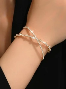 1 cái Quyến Rũ Rhinestone Trang Trí Criss Cross Cuff Lắc Tay Cho Phụ Nữ Để Trang Trí Hàng Ngày - Vàng - Xem 2