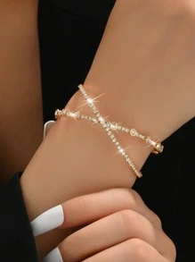 1 cái Quyến Rũ Rhinestone Trang Trí Criss Cross Cuff Lắc Tay Cho Phụ Nữ Để Trang Trí Hàng Ngày - Vàng - Xem 1