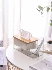 1pc Clear Tissue Box, Minimalist Plastic Removable Tissue Box For Home Kitchen Office Desktop Storage - Dark Grey - View 10