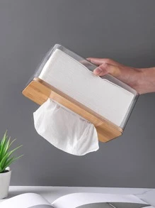 1pc Clear Tissue Box, Minimalist Plastic Removable Tissue Box For Home Kitchen Office Desktop Storage - Dark Grey - View 9