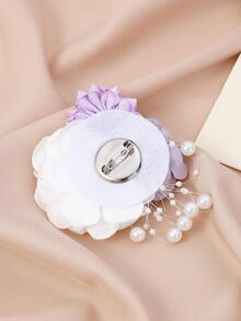 Faux Pearl & Flower Decor Boutonniere - Multicolor - View 3