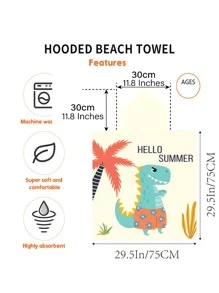 1入組兒童恐龍和字母圖案浴巾卡通可愛超細纖維兒童連帽旅行沙灘巾 - 彩色 - 查看 4