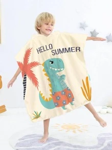 1入組兒童恐龍和字母圖案浴巾卡通可愛超細纖維兒童連帽旅行沙灘巾 - 彩色 - 查看 7