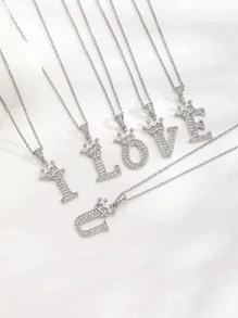 1件套时尚皇冠及26个字母吊坠项链，女士水晶字母首饰，生日礼物