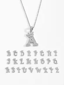 1件套时尚皇冠及26个字母吊坠项链，女士水晶字母首饰，生日礼物