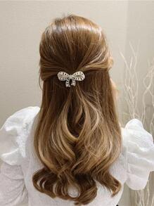 1pc Elegant Pearl Bow Hair Clip, Barrette, Bangs Clip, Hairpin For Women, Claw Clips, Hair Slide, Hair Barrettes - White - View 2