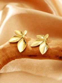 1 Paar goldene Edelstahl Blatt-Blumen Ohrstecker, geeignet für den täglichen Gebrauch