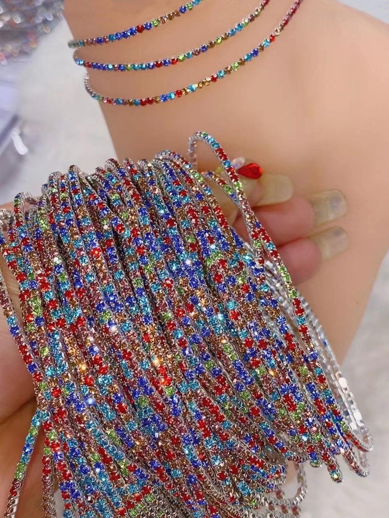 Pulsera tobillera con diseño de diamante de imitación - Multicolor - Ver 1