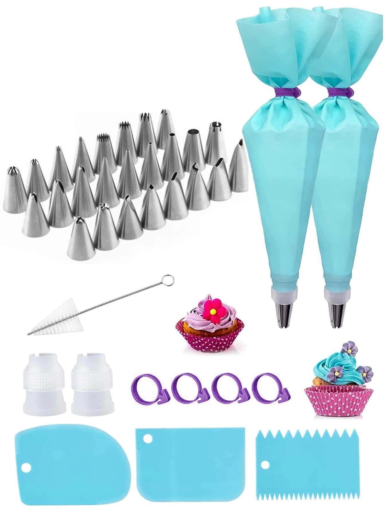 37pcs Piping Nozzle & Pastry Bag Set, Blue Stainless Steel Piping Tool For DIY - Blue - View 1