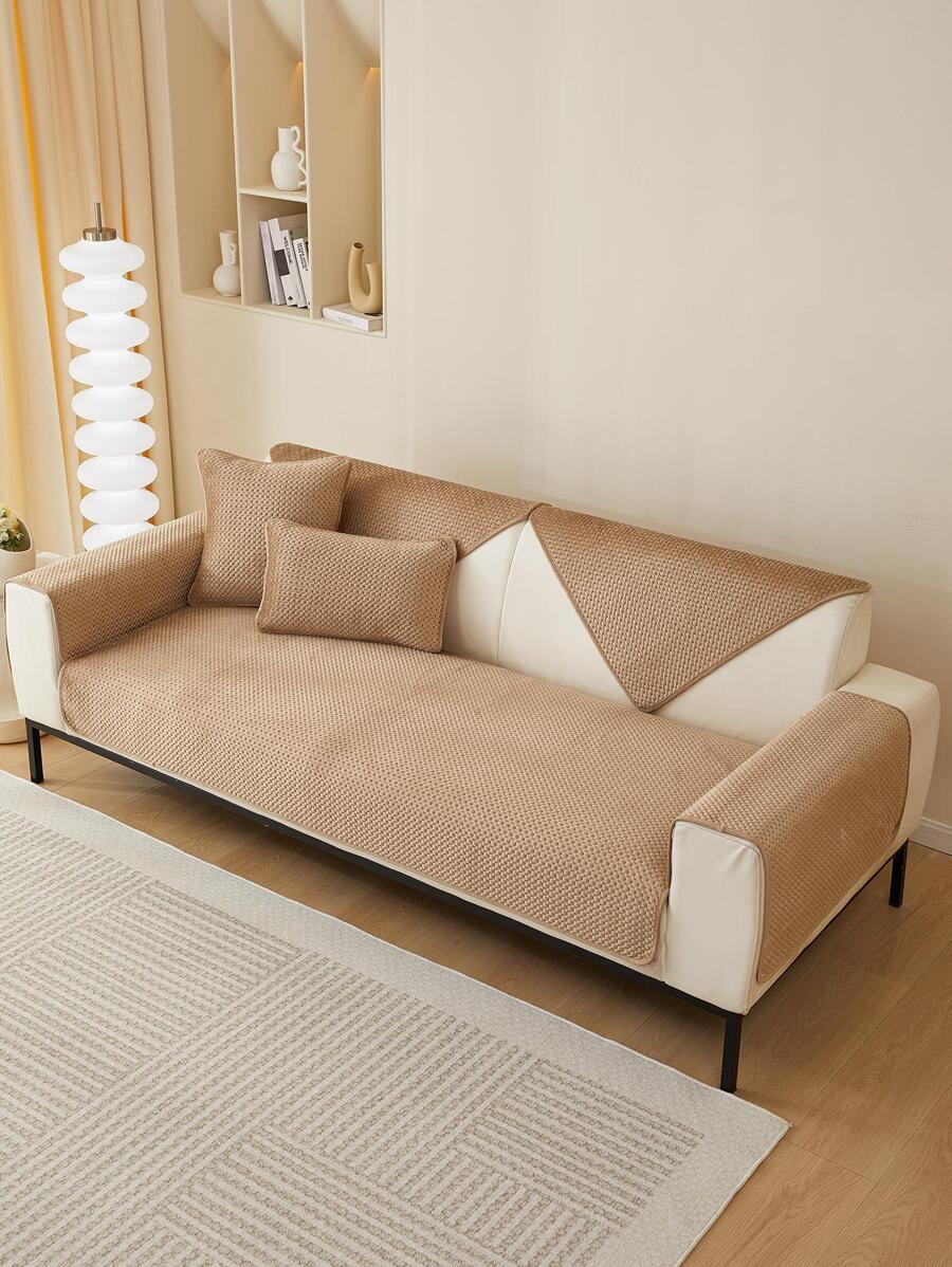 1pc Solid Sofa Towel, Camel Polyester Anti-slip Sofa Cover For Household - Camel - View 1