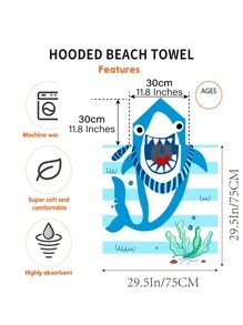1 khăn tắm hoạt hình cá mập & cá có mũ trùm đầu cho trẻ em - Xanh và trắng - Xem 9